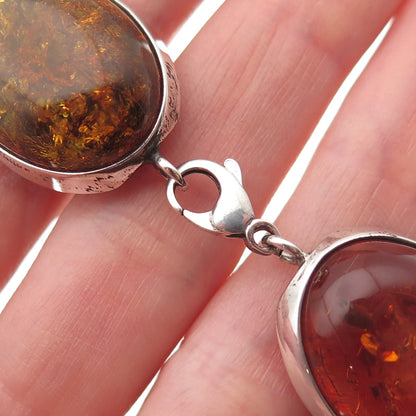 925 Sterling Silver Vintage Real Cabochon Amber Link Bracelet 7"