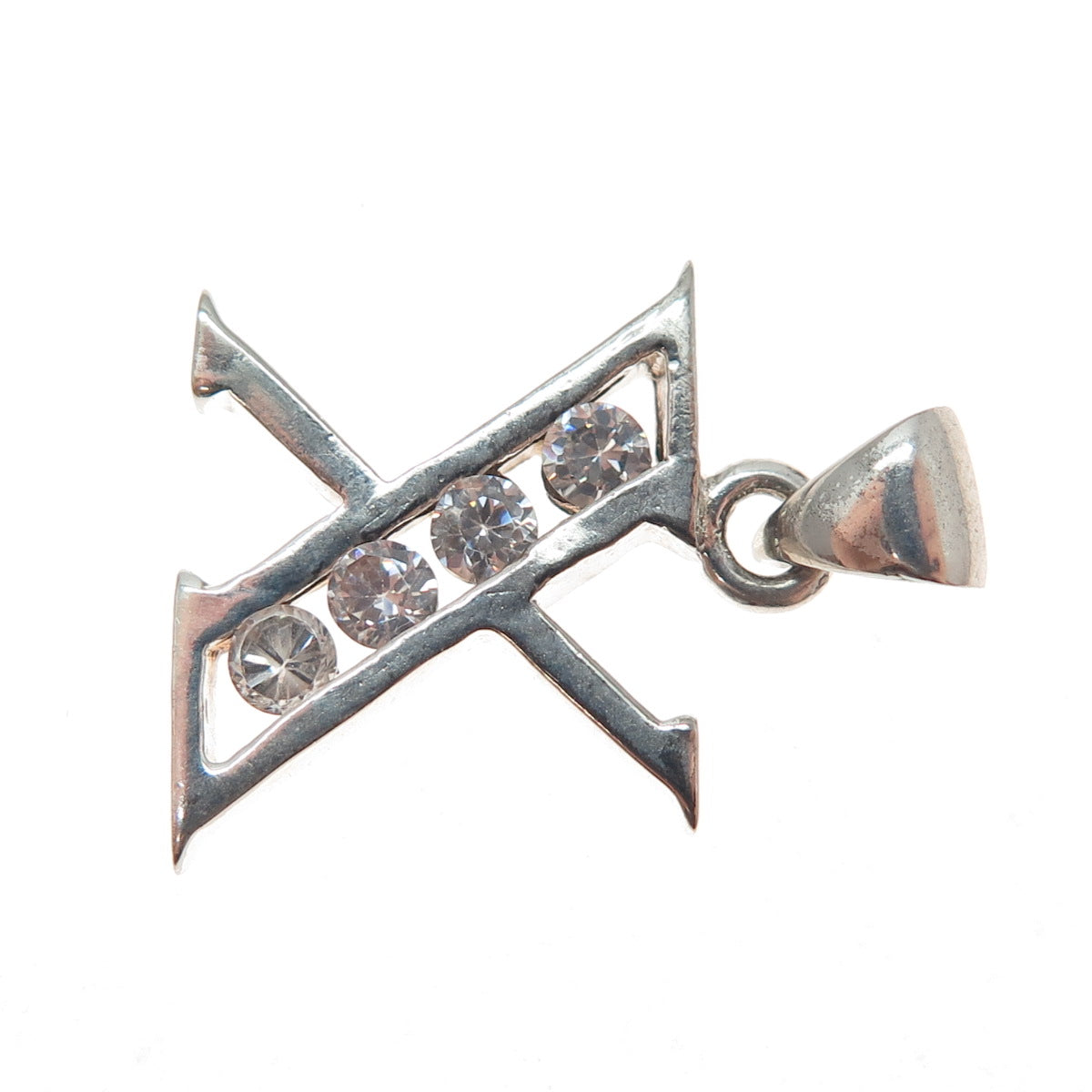 925 Sterling Silver Round-Cut C Z Letter X Charm Pendant