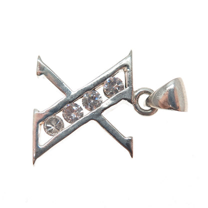 925 Sterling Silver Round-Cut C Z Letter X Charm Pendant