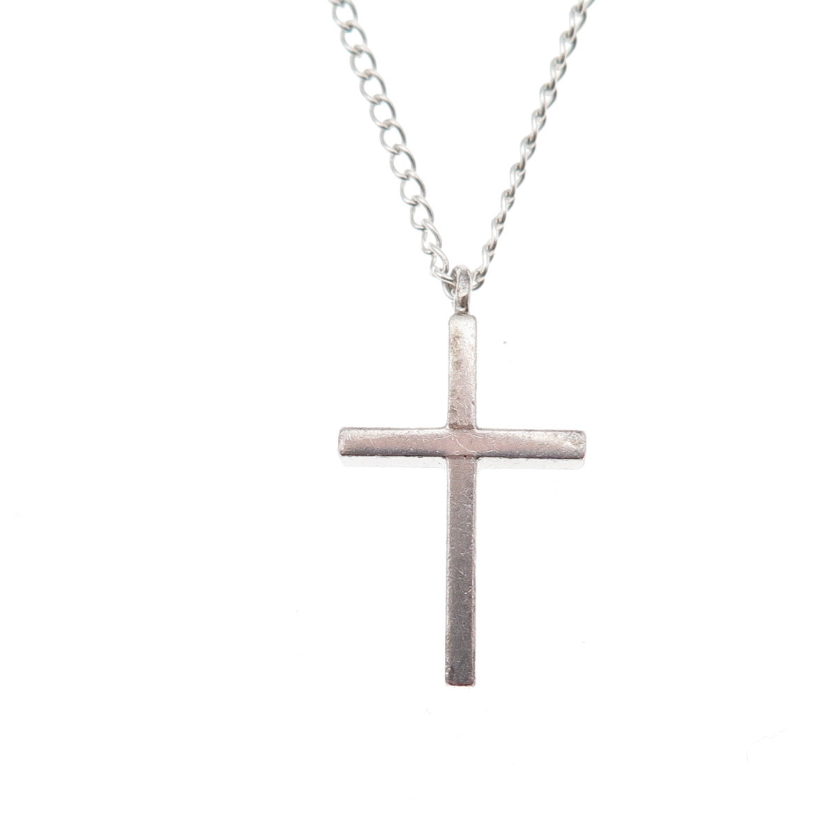 B.A. Ballou 925 Sterling Silver Vintage Cross Curb Chain Necklace 18"