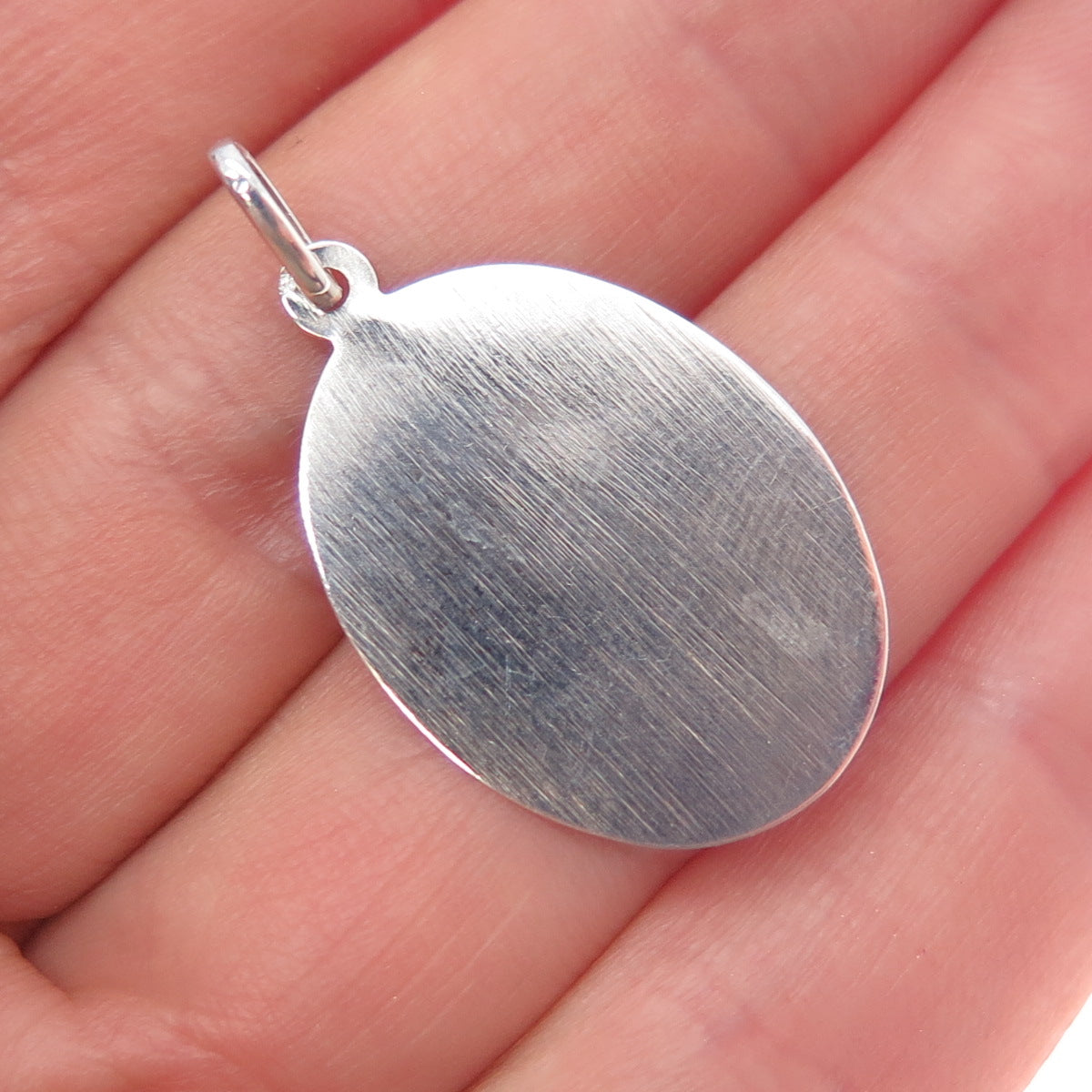 925 Sterling Silver Vintage Engraved Jesus Oval Tag Charm Pendant