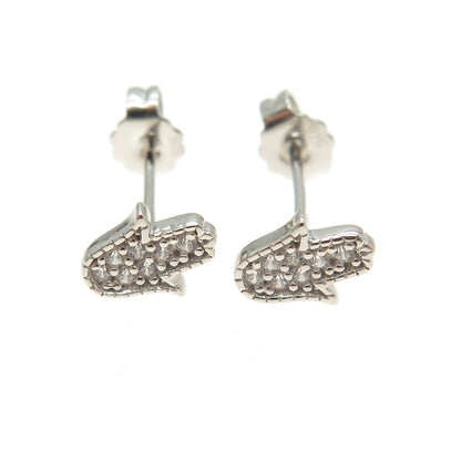 925 Sterling Silver Round-Cut C Z Hamsa Amulet Stud Earrings