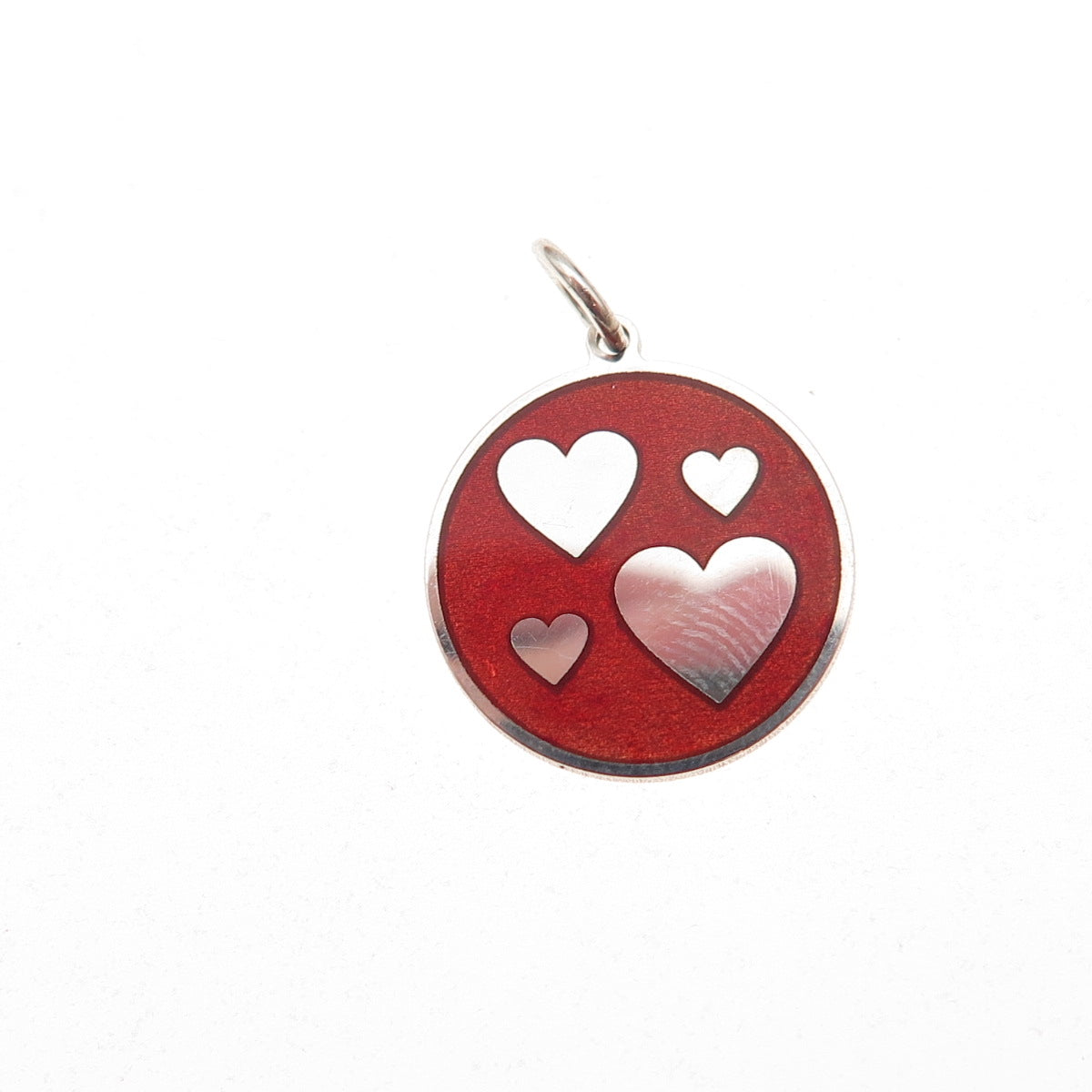 925 Sterling Silver Red Enamel Family Heart Charm Pendant