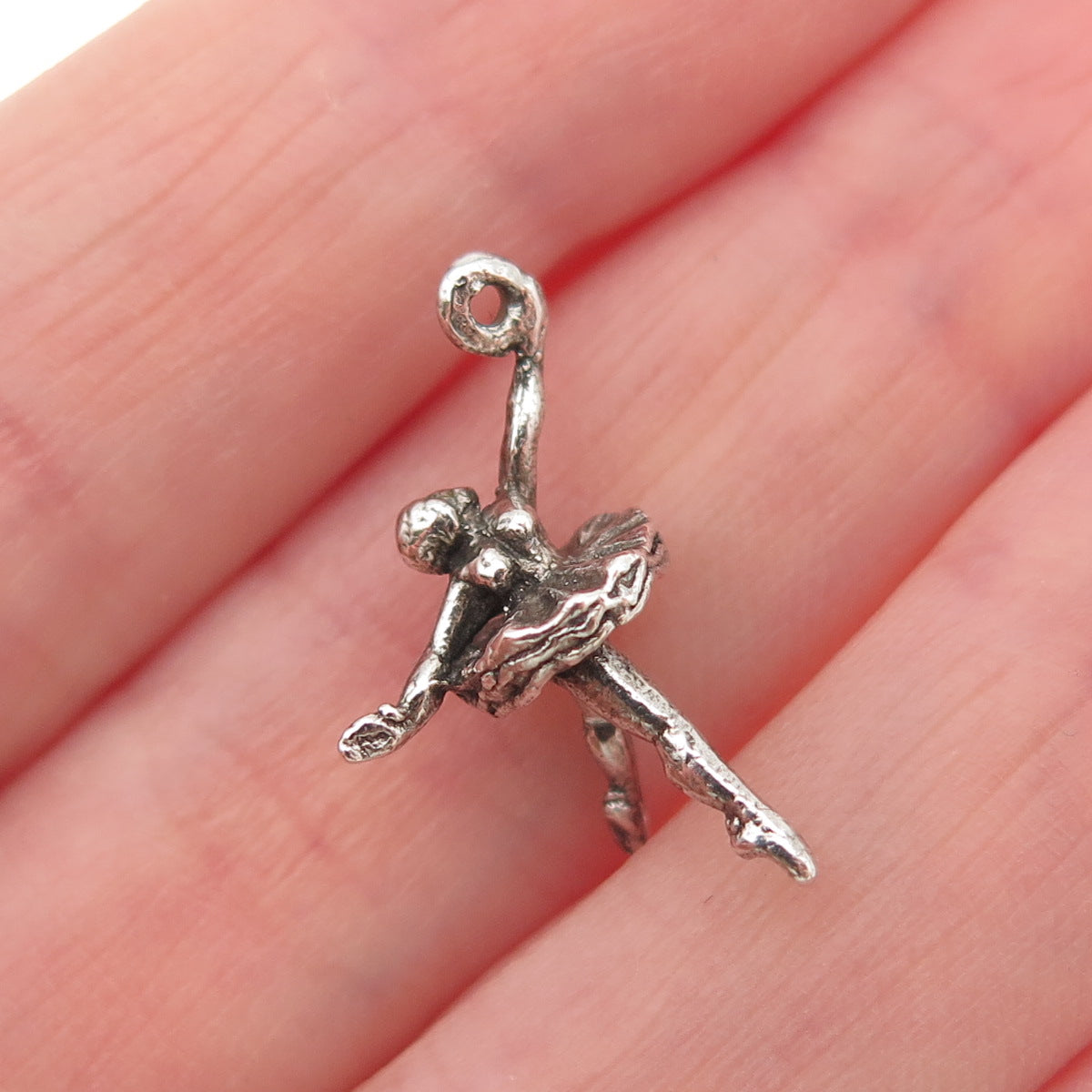 925 Sterling Silver Vintage Ballerina Oxidized 3D Mini Charm Pendant