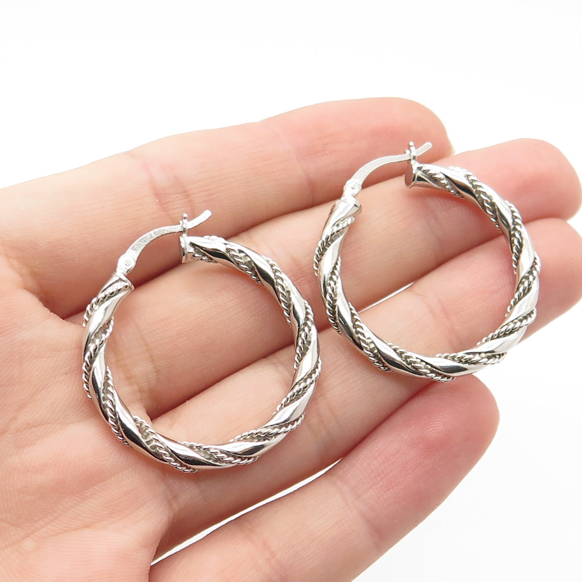 HANIN 925 Sterling Silver Twisted Hinged Hoop Earrings