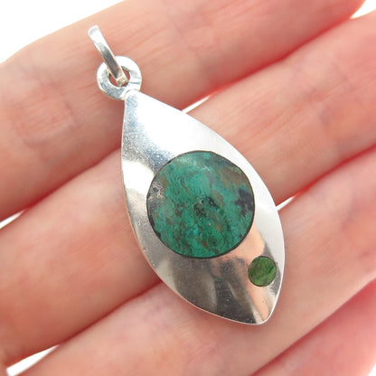 925 Sterling Silver Vintage Mexico Real Azurite Modernist Pendant #18