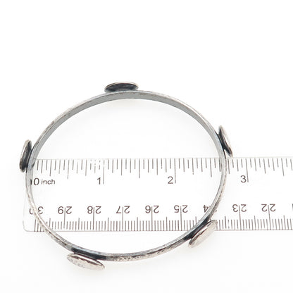 925 Sterling Vintage Modernist Station Hammered Oxidized Bangle Bracelet 8"