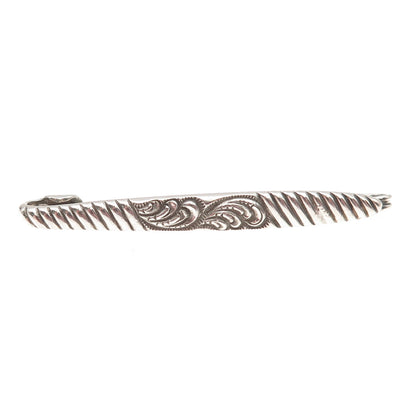 925 Sterling Silver Antique Art Deco Floral Oxidized Bar Pin Brooch