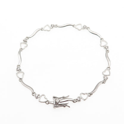 Ross Simons 925 Sterling Silver Round-Cut C Z Heart Wavy Bar Link Bracelet 7.25"