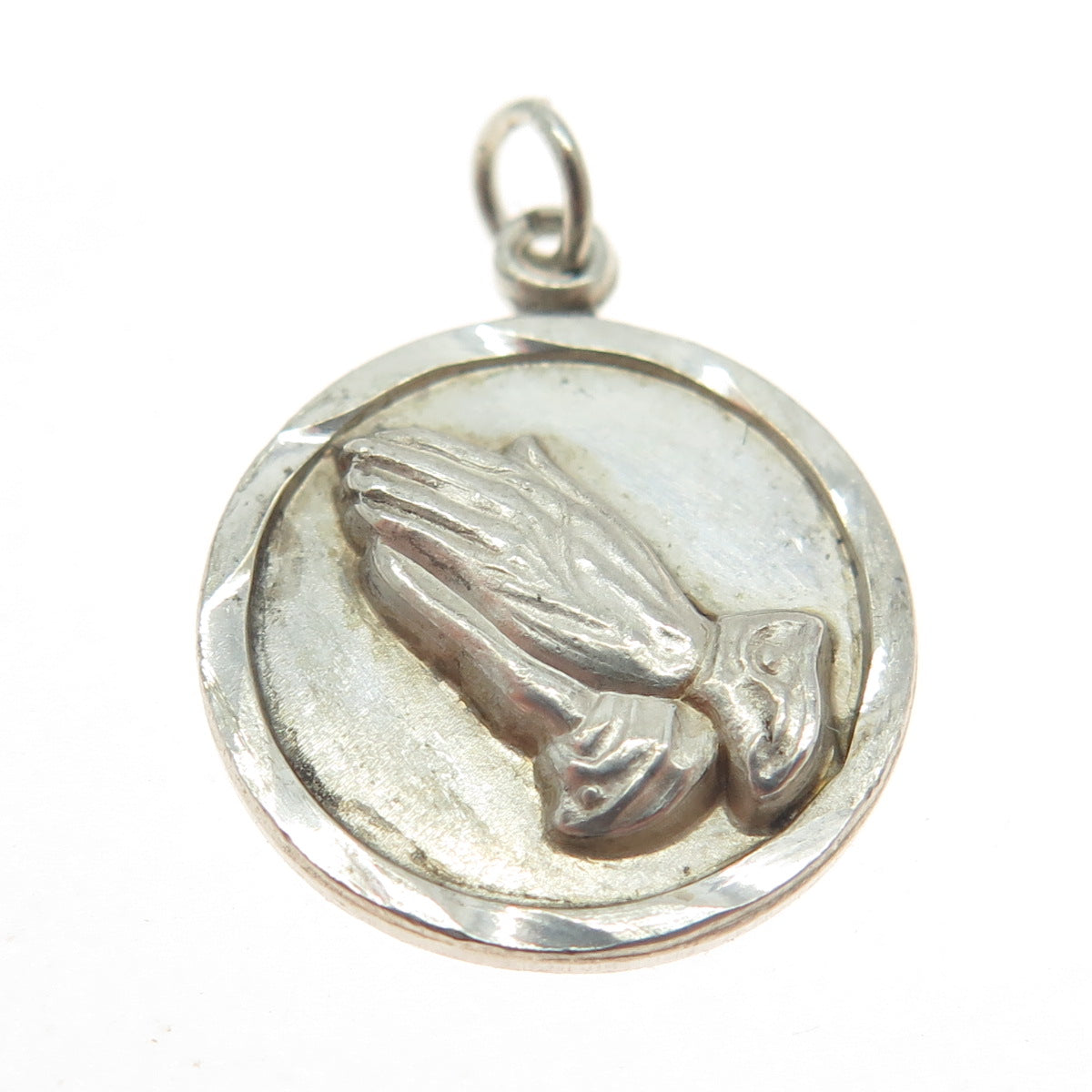 925 Sterling Silver Antique Art Deco Hands In Prayer Charm Pendant