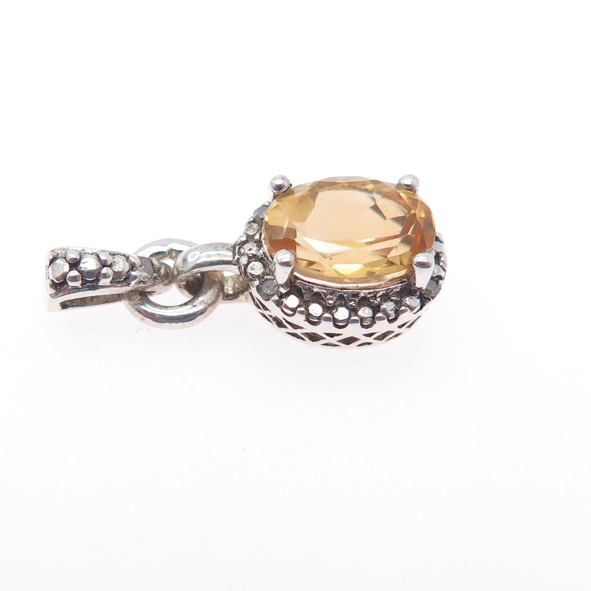 SAI 925 Sterling Silver Real Diamond Accent & Citrine Mini Charm Pendant