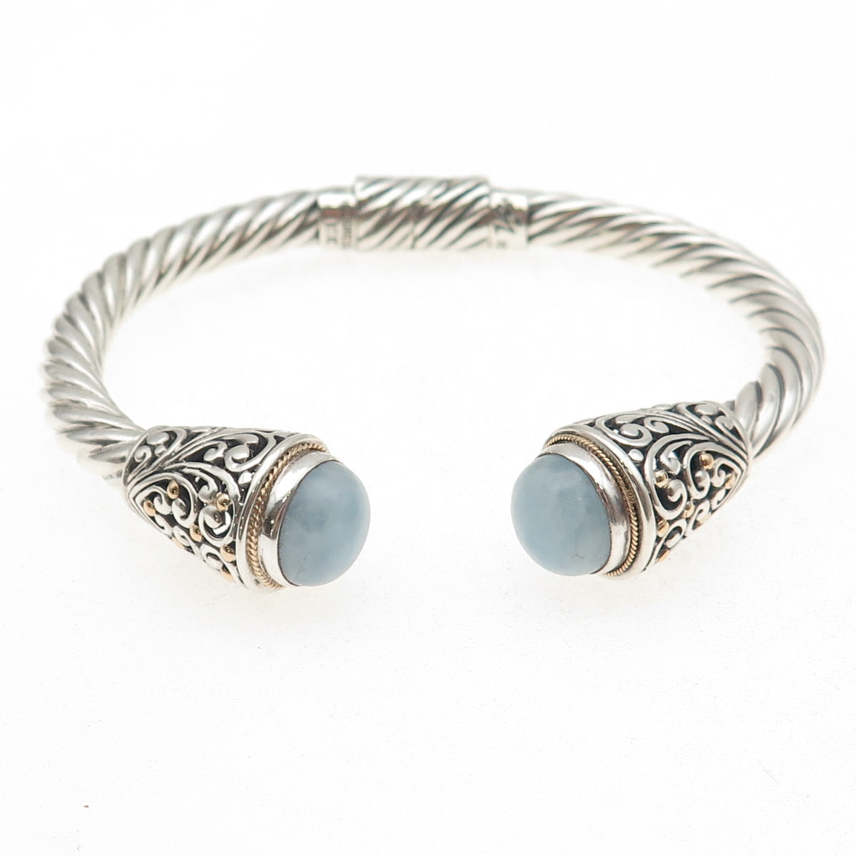 Robert Manse 925 Sterling Silver 18K Gold Vintage Real Aquamarine Bracelet 6"