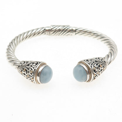 Robert Manse 925 Sterling Silver 18K Gold Vintage Real Aquamarine Bracelet 6"