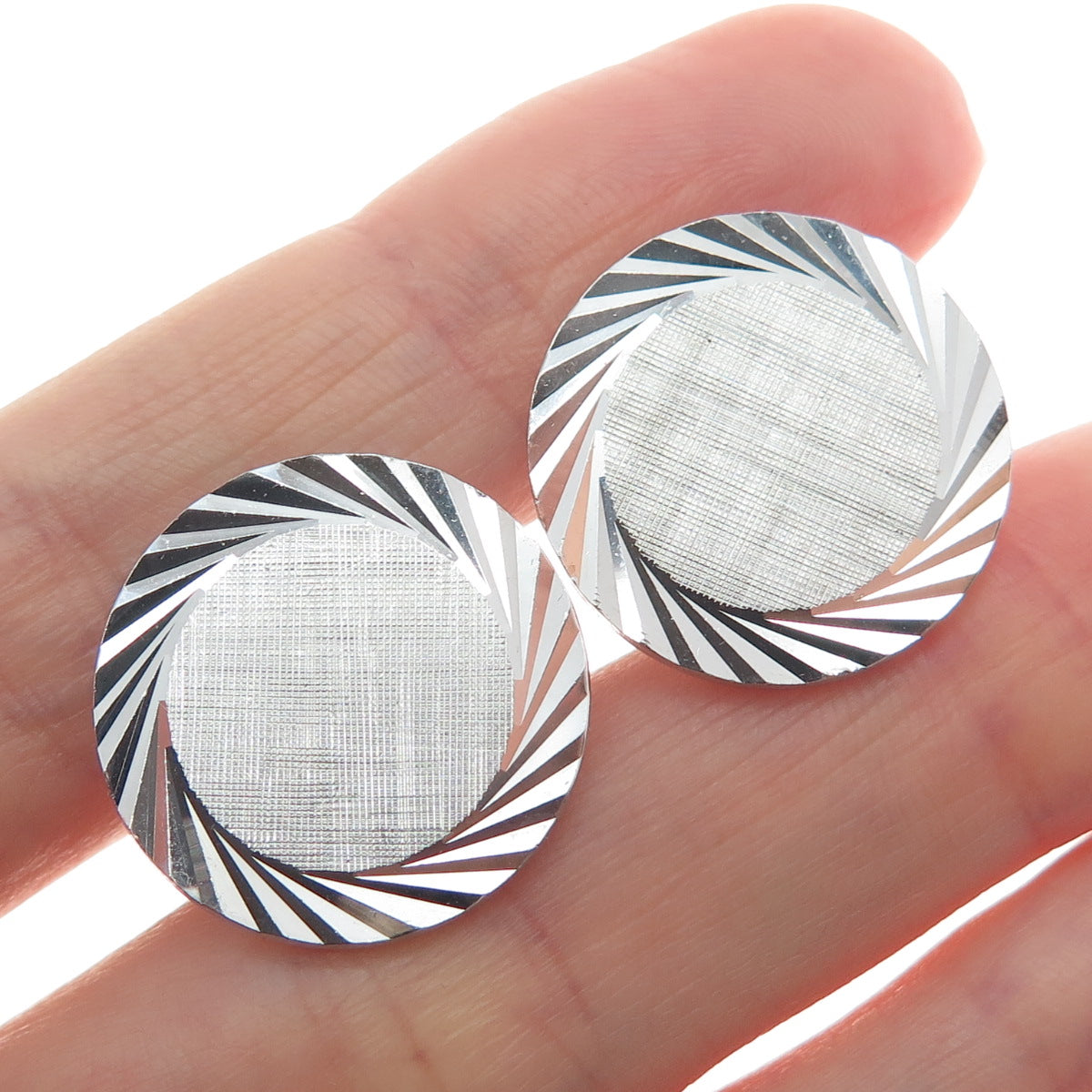 925 Sterling Silver Vintage PRK Diamond-Cut Round Cufflinks