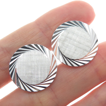 925 Sterling Silver Vintage PRK Diamond-Cut Round Cufflinks