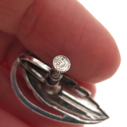 Old Pawn Sterling Silver Vintage Southwestern Feather Tribal Screw Back Earrings