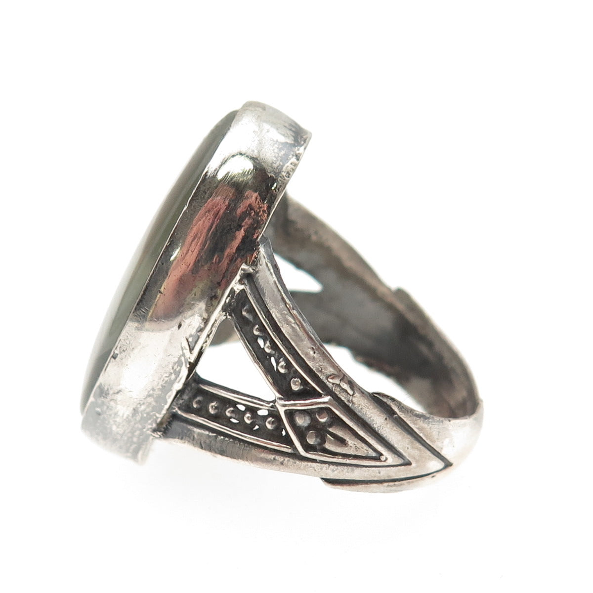 925 Sterling Silver Vintage Real Yemeni Aqeeq Agate Oxidized Ring Size 11.5