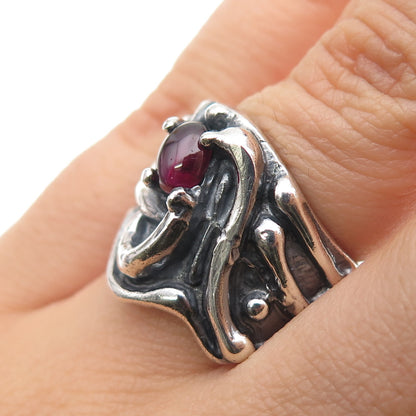 925 Sterling Silver Vintage Real Tourmaline Modernist Oxidized Ring Size 6.25
