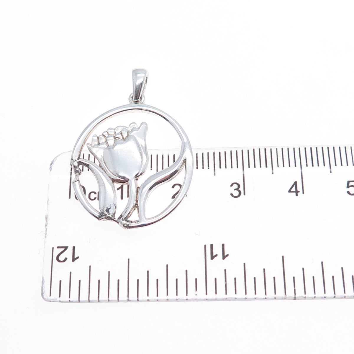 925 Sterling Silver Vintage WS Artisan Modernist Tulip Flower Pendant