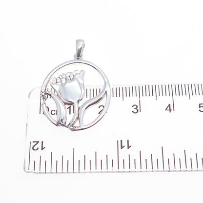 925 Sterling Silver Vintage WS Artisan Modernist Tulip Flower Pendant