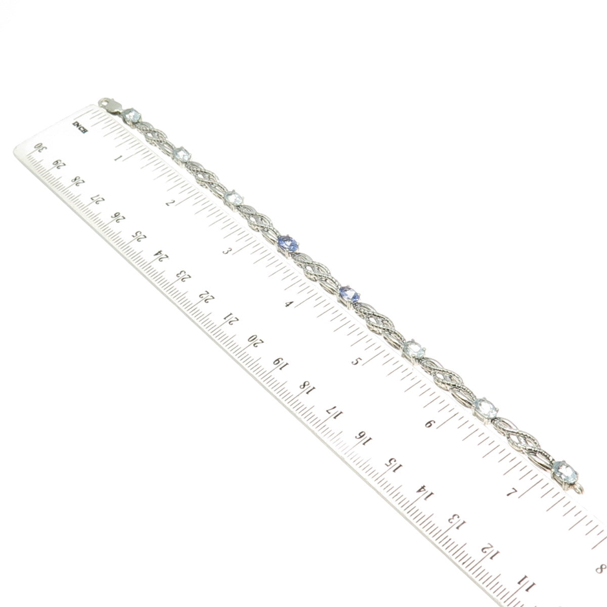 925 Sterling Silver Diamond Accent Tanzanite Aquamarine Infinity Bracelet 7.25"