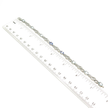 925 Sterling Silver Diamond Accent Tanzanite Aquamarine Infinity Bracelet 7.25"