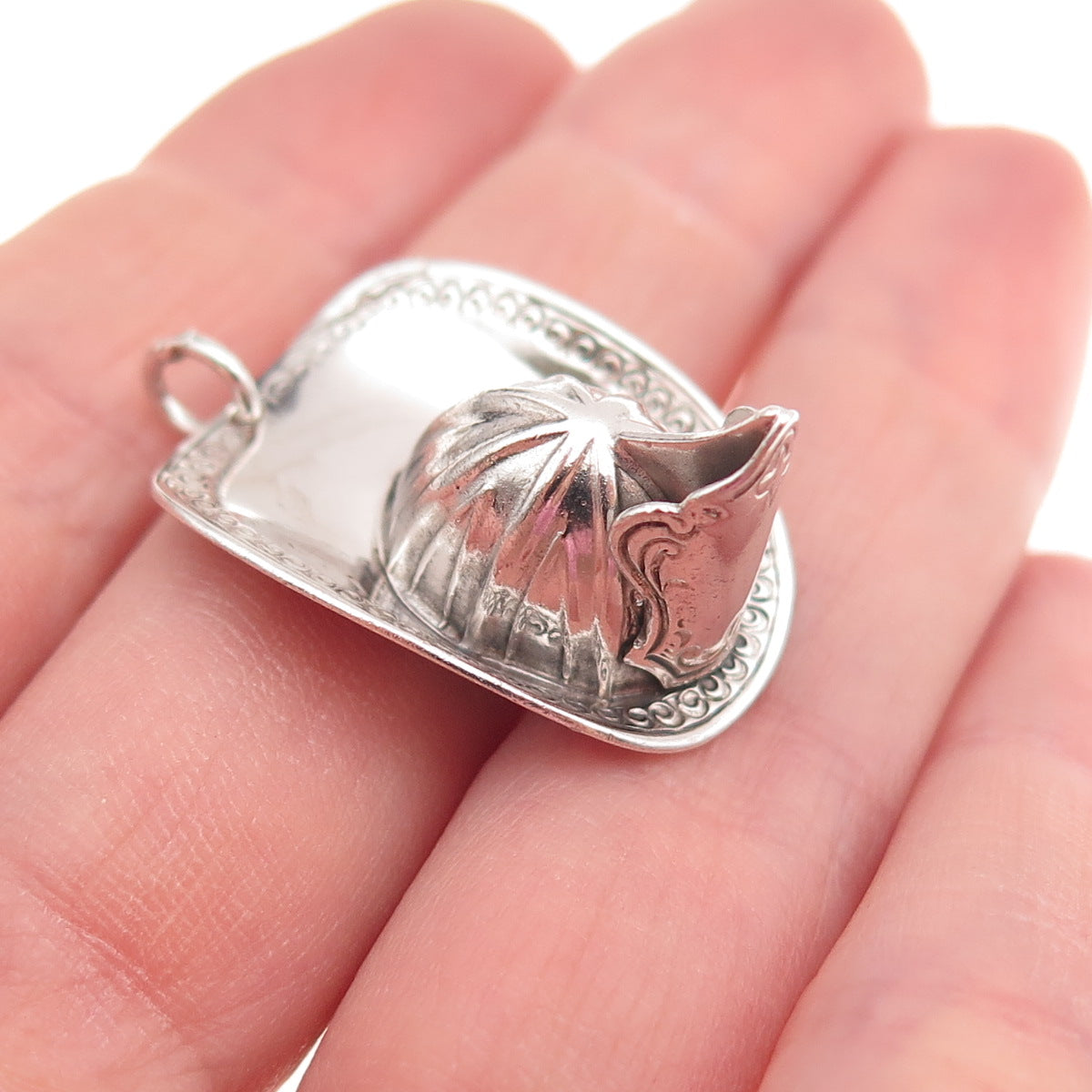 925 Sterling Silver Vintage Firefighter Helmet Oxidized 3D Charm Pendant