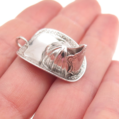 925 Sterling Silver Vintage Firefighter Helmet Oxidized 3D Charm Pendant