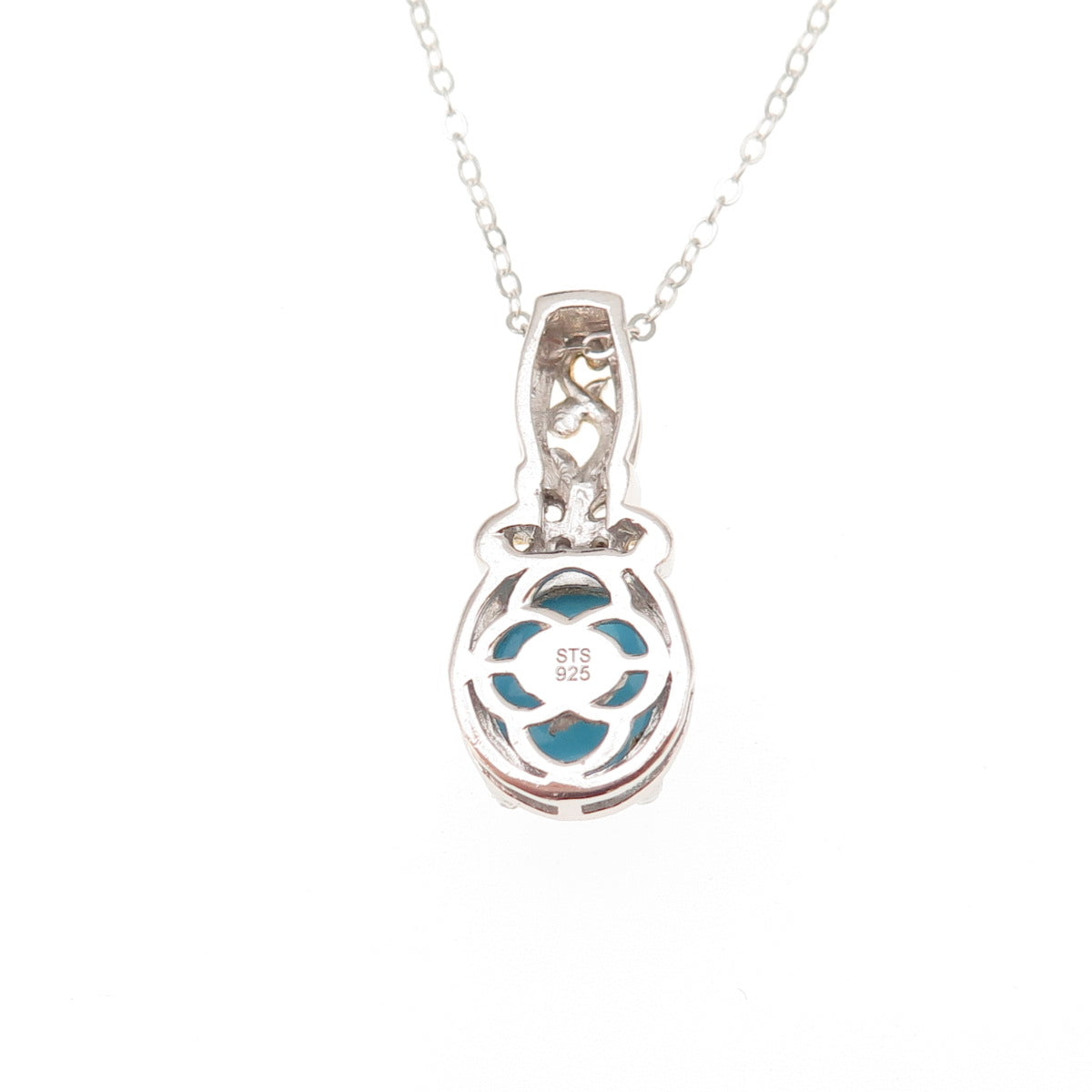 Chuck Clemency 925 Sterling Silver 2-Tone Real Turquoise Butterfly Necklace 20"