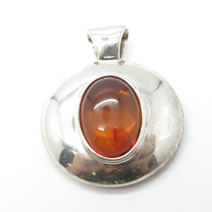 J. ESPOSITO 925 Sterling Silver Vintage Real Amber Pendant