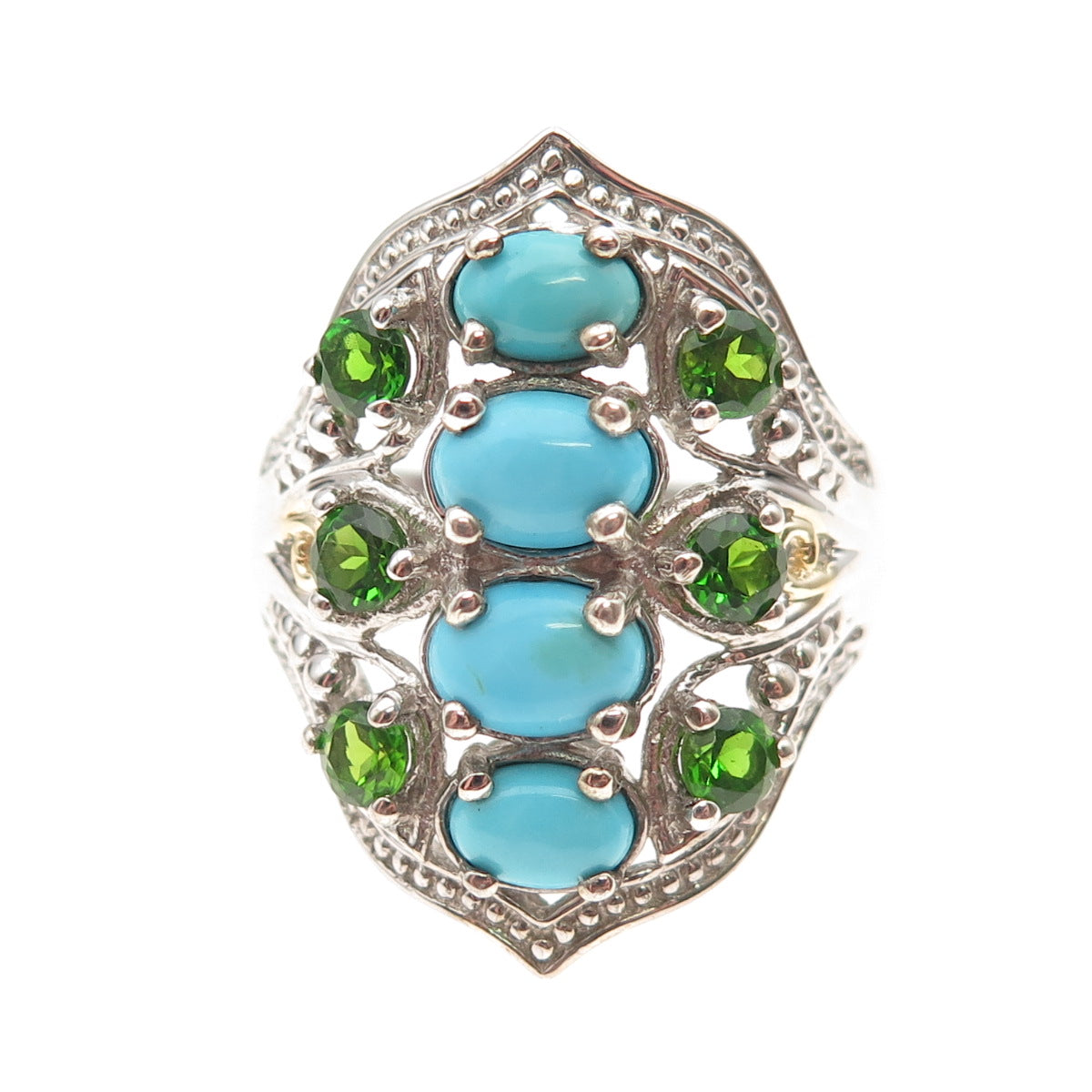 Chuck Clemency Sterling Silver 2-Tone Real Turquoise & Tanzanite Ring Size 8.25