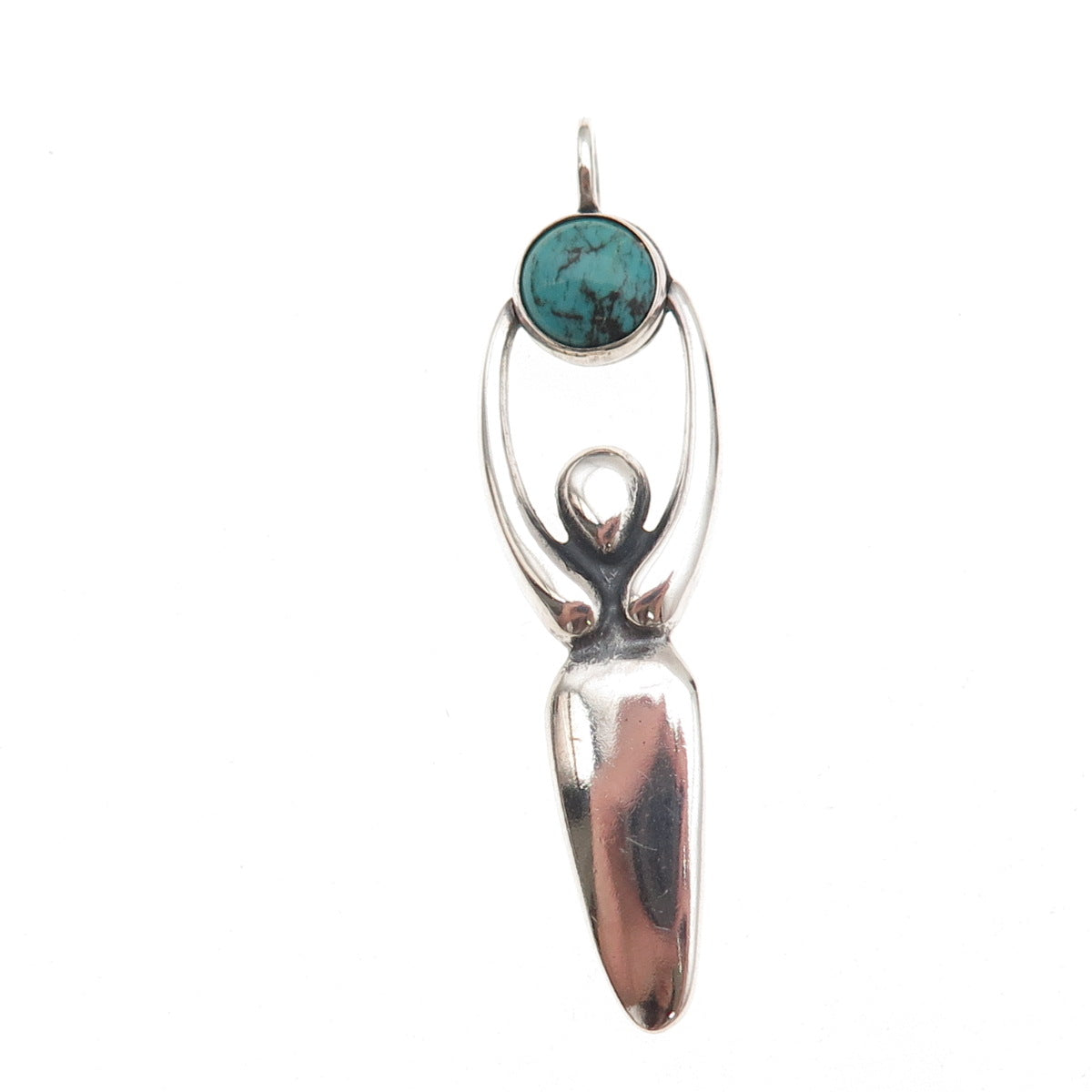 925 Sterling Silver Vintage Real Turquoise Fertility Goddess Charm Pendant