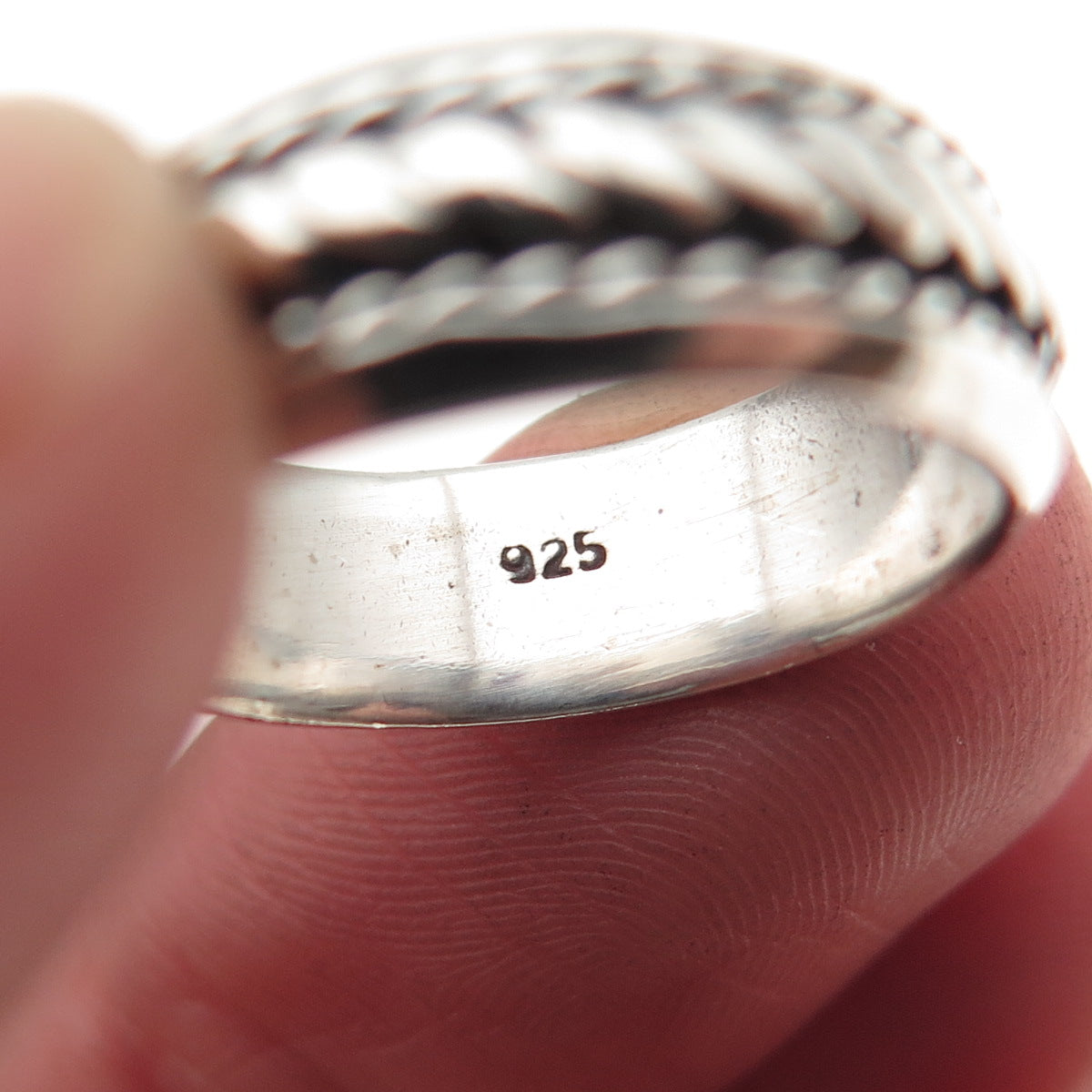 925 Sterling Silver Vintage Twisted Rope Oxidized Band Ring Size 5.75