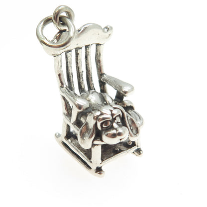 SUN WEST 925 Sterling Silver Vintage Dog in a Rocking Chair Pendant