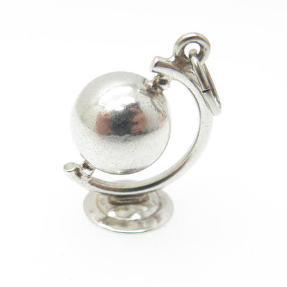 925 Sterling Silver Vintage Globe 3D Pendant