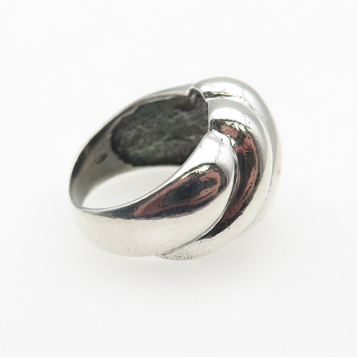 925 Sterling Silver Vintage Modernist Ribbed Oxidized Ring Size 6.5