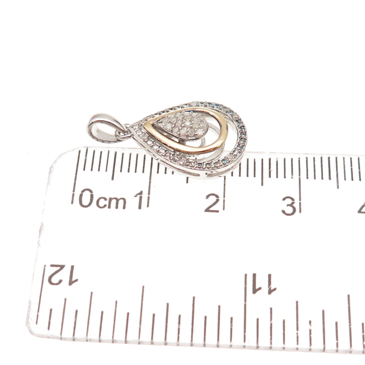925 Sterling Silver 14K Gold Real Round-Cut Diamond Teardrop Charm Pendant