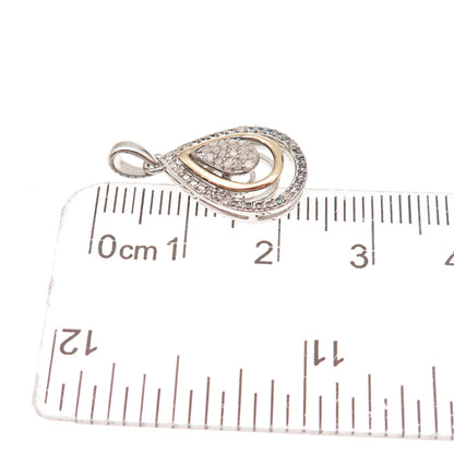 925 Sterling Silver 14K Gold Real Round-Cut Diamond Teardrop Charm Pendant