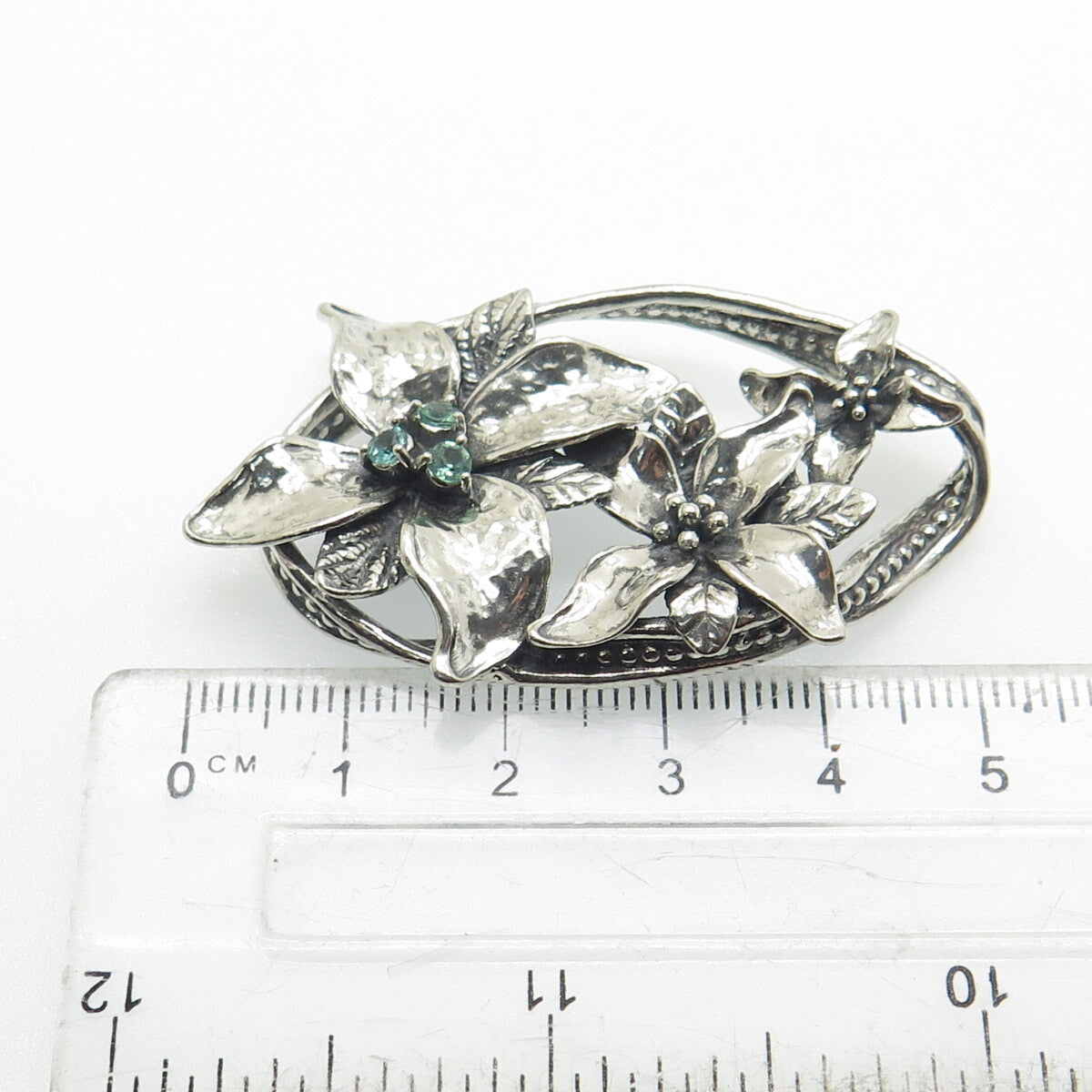 OR PAZ PZ 925 Sterling Silver Vintage Israel Real Aquamarine Flower Pin Brooch
