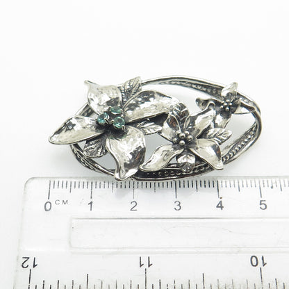 OR PAZ PZ 925 Sterling Silver Vintage Israel Real Aquamarine Flower Pin Brooch