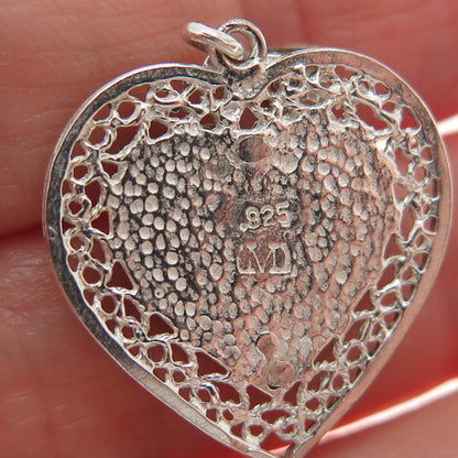 MORNING SUN 925 Sterling Silver Vintage Ornate Heart Charm Pendant