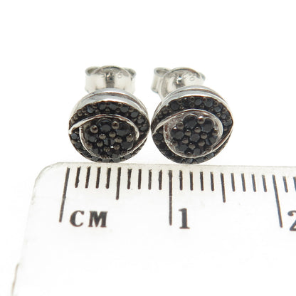 925 Sterling Silver Black C Z Stud Earrings