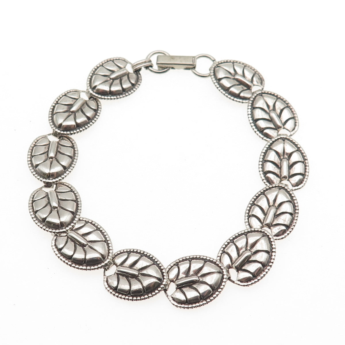BEAU 925 Sterling Silver Antique Art Deco Floral Leaf Oxidized Bracelet 7.5"