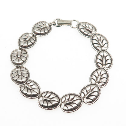BEAU 925 Sterling Silver Antique Art Deco Floral Leaf Oxidized Bracelet 7.5"
