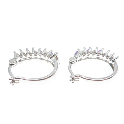ROSS SIMONS 925 Sterling Silver Diamond Accent Amethyst Gem Hinged Hoop Earrings