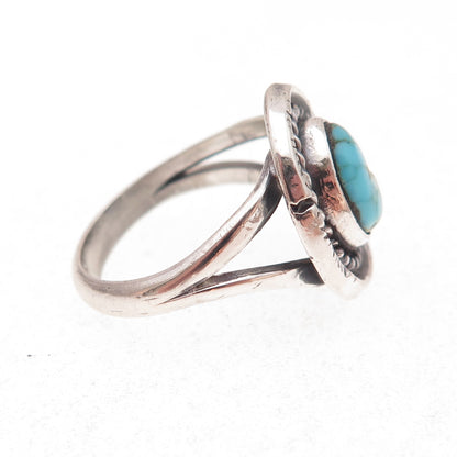 Old Pawn Sterling Silver Vintage Southwestern Turquoise Tribal Ring Size 7.75