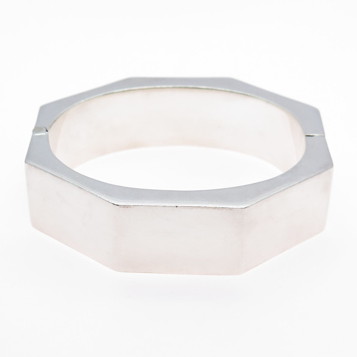 925 Sterling Silver Vintage Mexico Heavy 75.7g Octagon Bangle Bracelet 7.25"