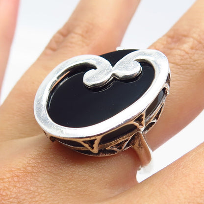 925 Sterling Silver Vintage Real Black Onyx Gemstone Ring Size 6.25