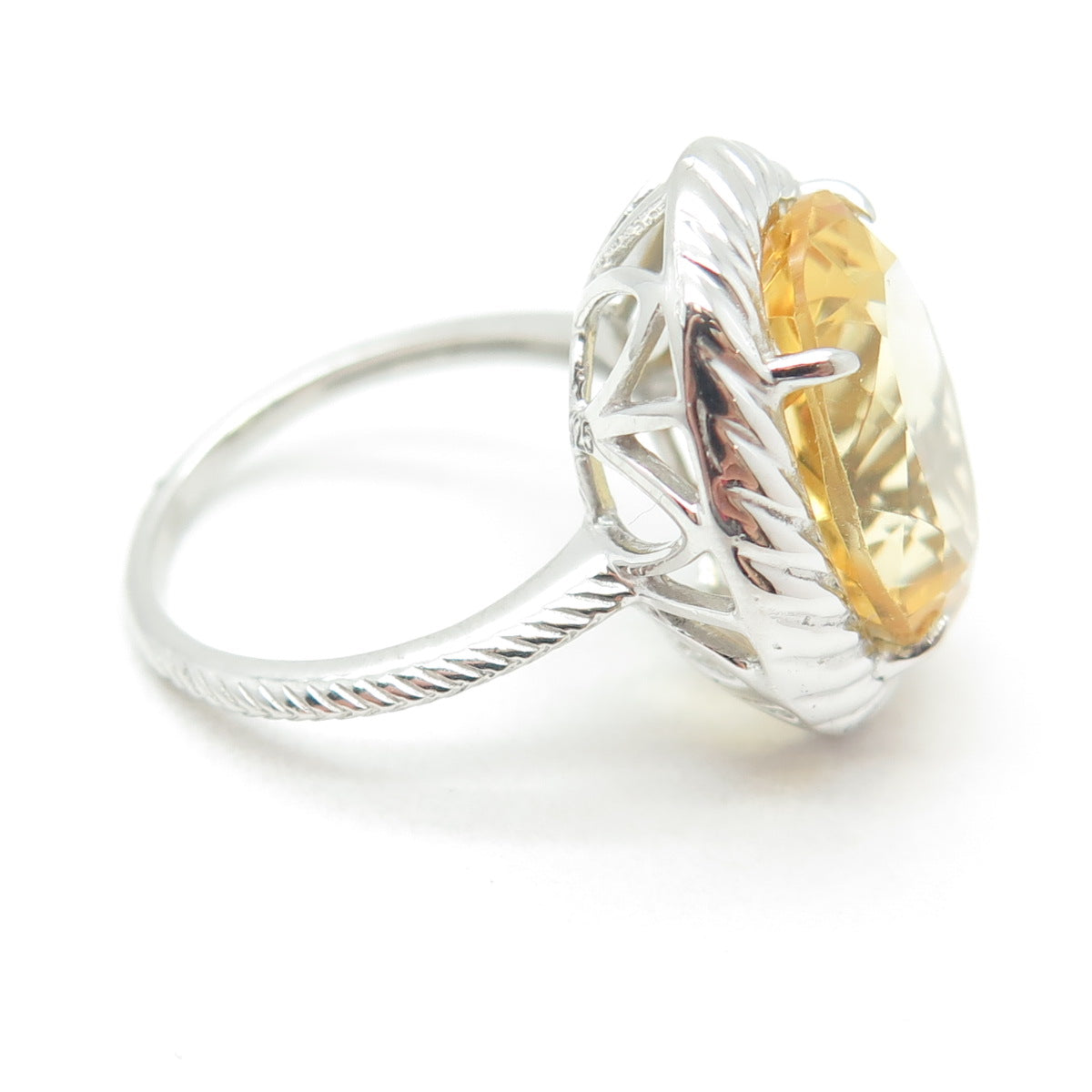 925 Sterling Silver Real Oval-Cut Citrine Ring Size 6.25