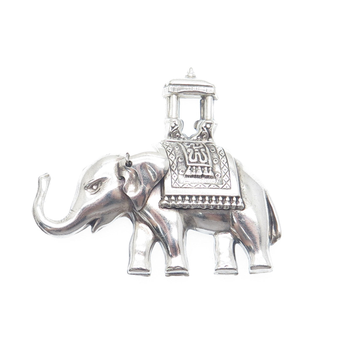 LANG Sterling Silver Antique Art Deco Elephant Sedan Chair Oxidized Pin Brooch